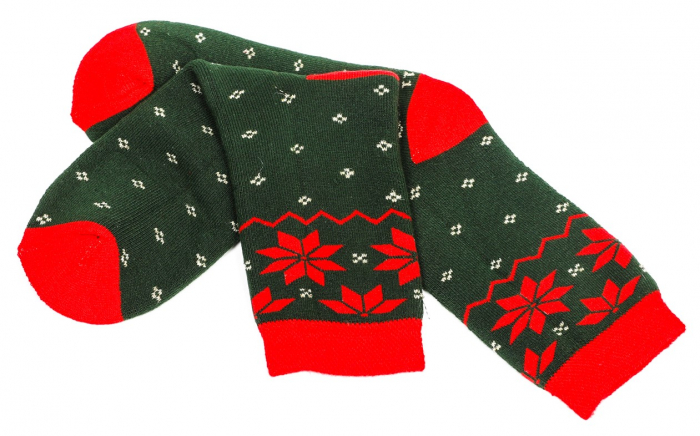 Sosete calduroase cu motive de Craciun verzi- Fulgi de zapada [2]