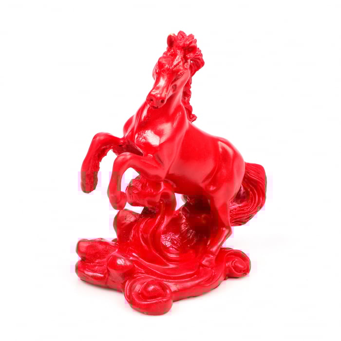 Statueta Feng Shui Cal Rosu cu picioarele ridicate pentru noroc in iubire si succes profesional [2]