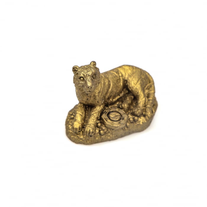 Statueta foarte mica Feng Shui Tigru sezand cu moneda cu simbol Yin Yang [2]