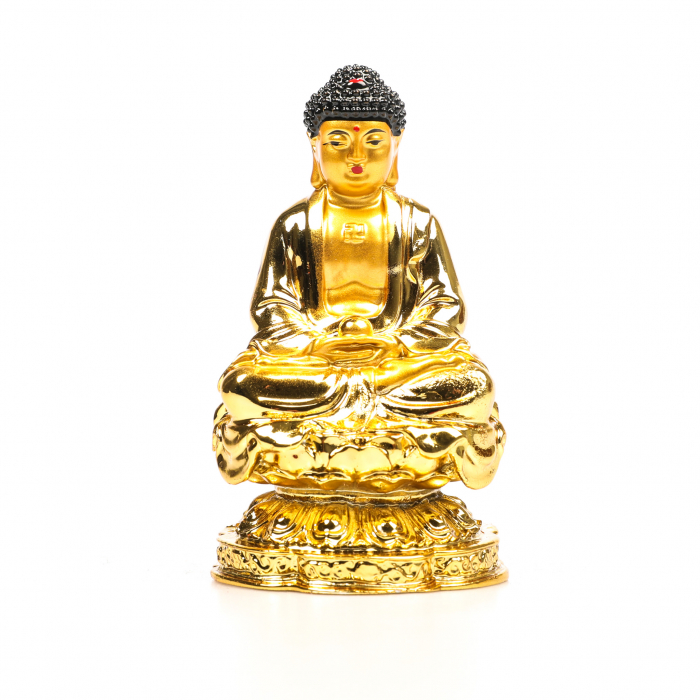 Statueta mare budista Feng Shui aurita cu par negru pentru pace si armonie [4]