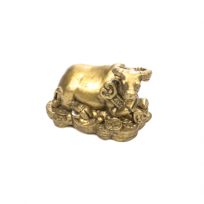 Statueta mica Feng Shui Bivol sezand pe monede cu cheie pentru bunastare [4]