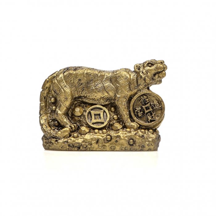 Statueta foarte mica Feng Shui Tigru cu multe monede pentru prosperitate [5]