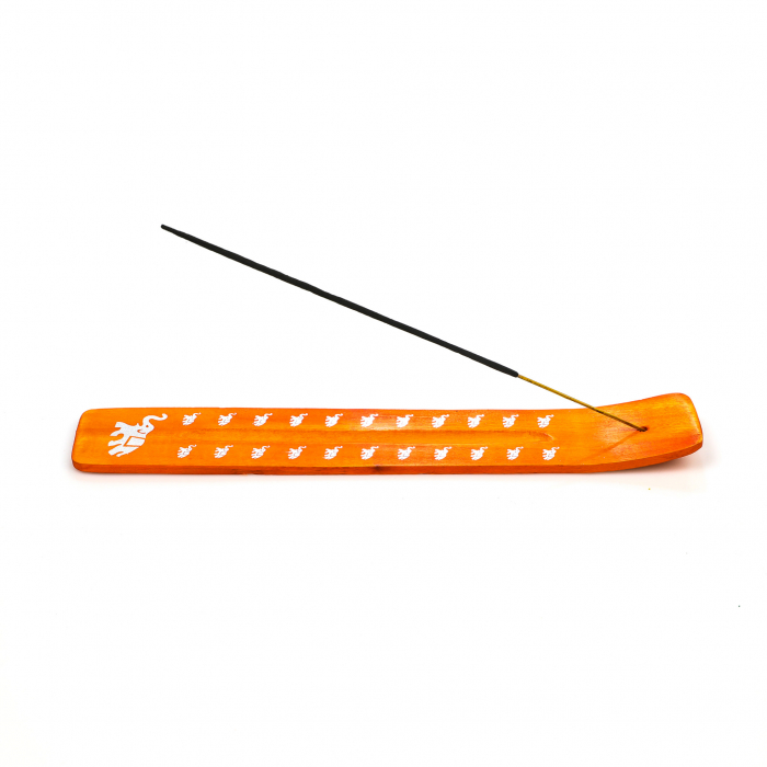 Suport din lemn portocaliu cu elefant pentru ars betisoare parfumate [5]