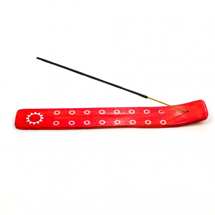 Suport rosu din lemn cu soare pentru ars betisoare parfumate [5]