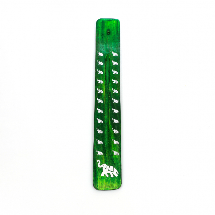 Suport din lemn verde cu elefant pentru ars betisoare parfumate [2]