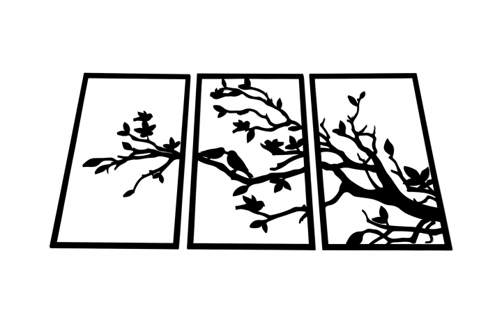 Tablou din 3 piese cu o ramura si pasarele - negru [4]