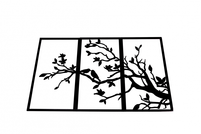 Tablou din 3 piese cu o ramura si pasarele - negru [5]