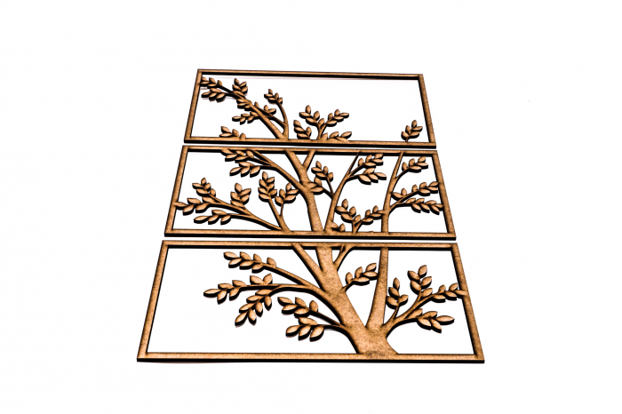 Tablou din 3 piese - lemn cu o ramura verticala [3]