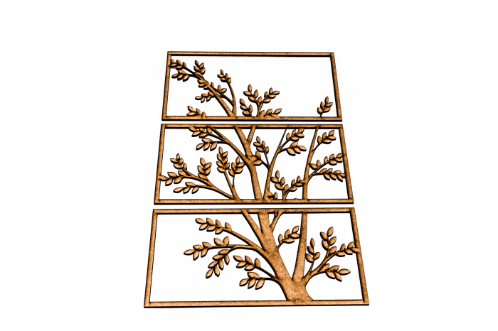 Tablou din 3 piese - lemn cu o ramura verticala [2]