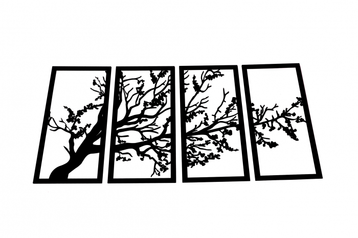 Tablou din 4 piese cu o ramura - negru [3]