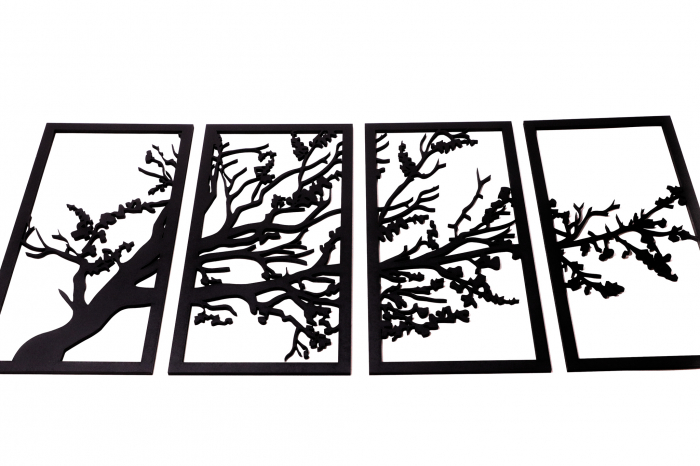 Tablou din 4 piese cu o ramura - negru [2]