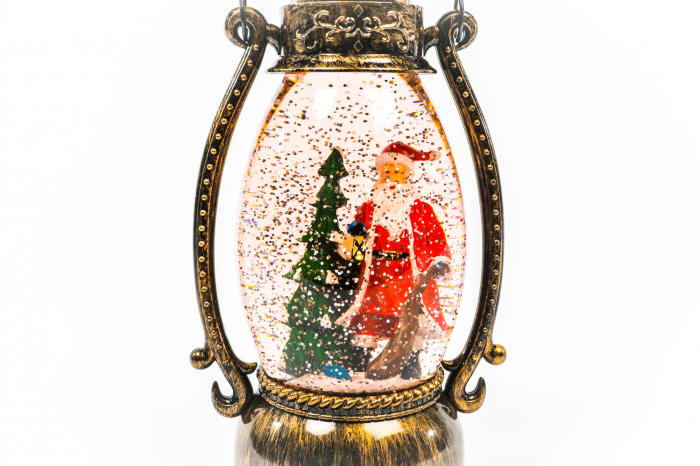 Ornament tip felinar oval care lumineaza cu mos si brad [2]