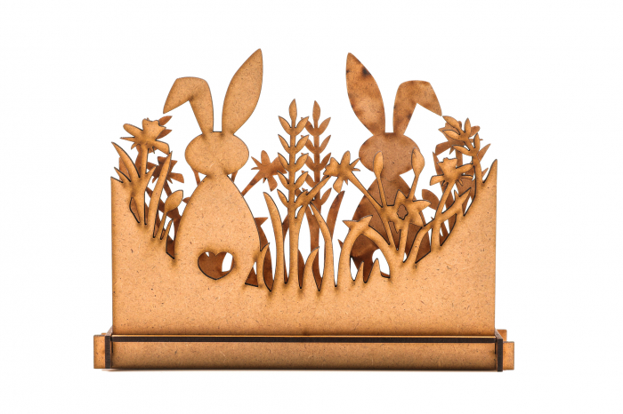 Suport de servetele din lemn cu iepuras si flori [4]