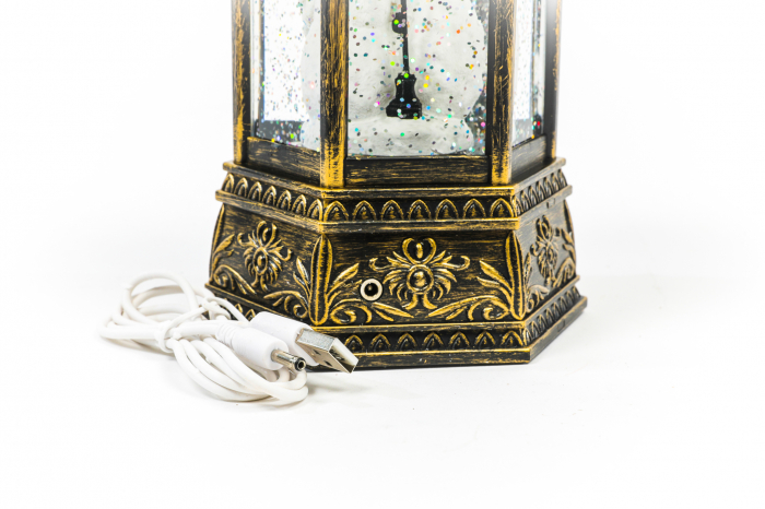 Ornament tip felinar hexagonal care lumineaza cu 3 oameni de zapada [4]