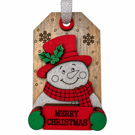 Decoratiuni Craciun - Decoratiune cu nume personalizata din lemn cu Om de Zapada