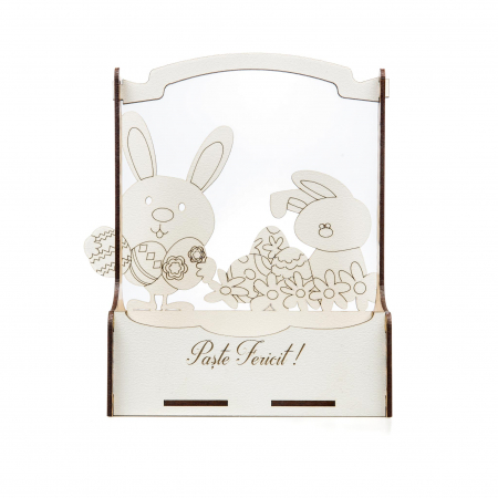 Cadouri de Paste - Cutiuta mare decorativa pentru Paste cu Iepurasi, oua si flori