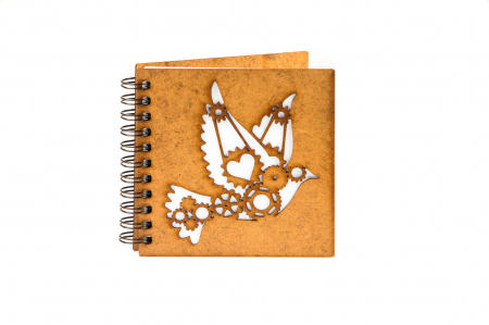 Agende 10x10 - Agenda 10x10 personalizata din lemn cu o pasare mecanica