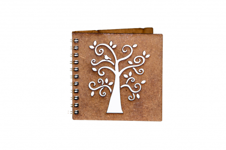 Agende 10x10 - Agenda 10x10 personalizata din lemn cu un copac cu ramuri si frunze