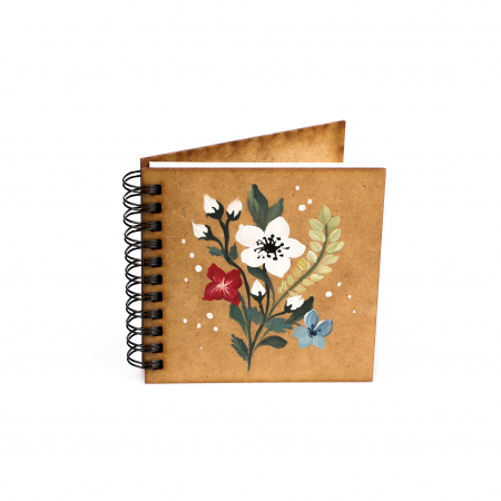 Agende din lemn - Agenda 10x10 pictata cu buchet de flori