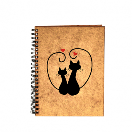 Cadouri pentru cea mai buna prietena - Agenda A5 personalizata din lemn cu 2 pisicute negre