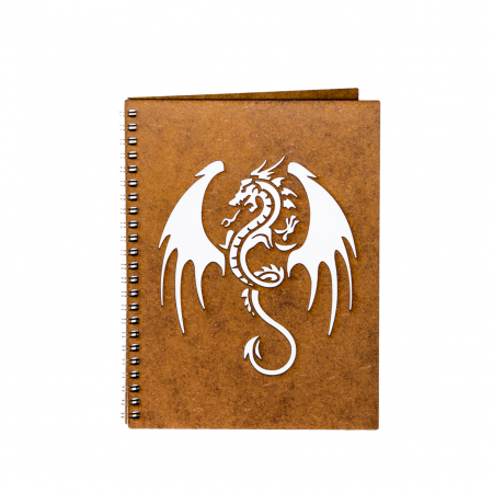 Cadouri pentru EL - Agenda A5 personalizata din lemn cu dragon