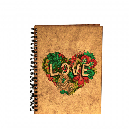 Agende cu mandale si alte modele - Agenda A5 personalizata din lemn cu LOVE