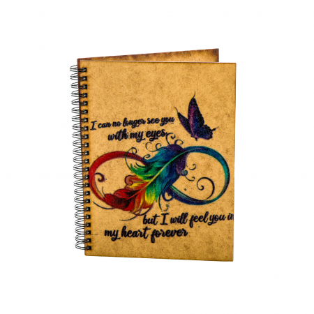 Agende cu mesaje - Agenda A5 personalizata din lemn cu pana si infinit colorat cu mesaj