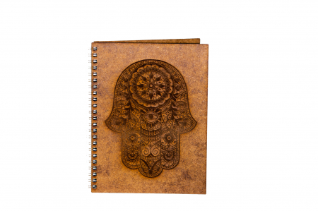 Agenda A5 personalizata din lemn cu Mana Fatimei cu simboluri [1]