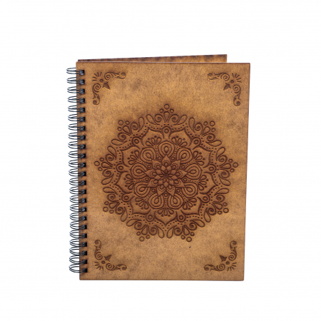 Agende cu mandale si alte modele - Agenda A5 personalizata din lemn cu mandala model indian