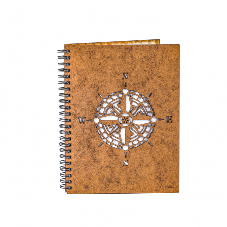 Agende cu mandale si alte modele - Agenda A5 personalizata din lemn cu o busola