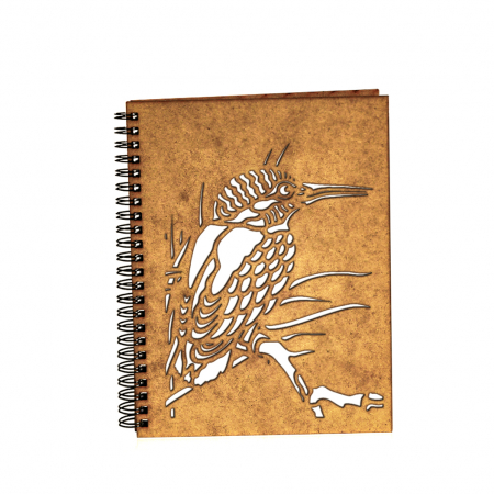 Cadouri pentru mama - Agenda A5 personalizata din lemn cu o pasare