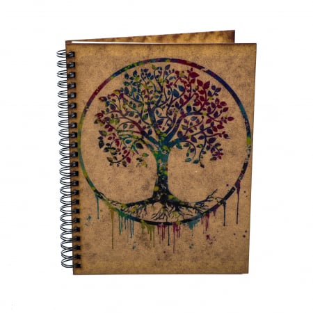 Cadouri pentru cea mai buna prietena - Agenda A5 personalizata din lemn cu Copacul vietii colorat