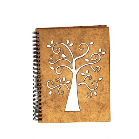 Cadouri pentru mama - Agenda A5 personalizata din lemn cu un copac