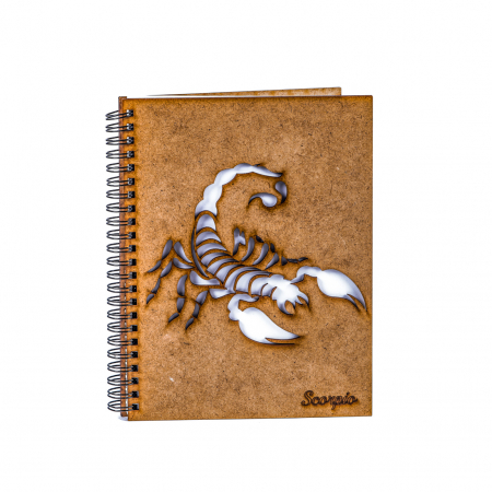 Agende din lemn - Agenda A5 personalizata din lemn cu zodie SCORPION
