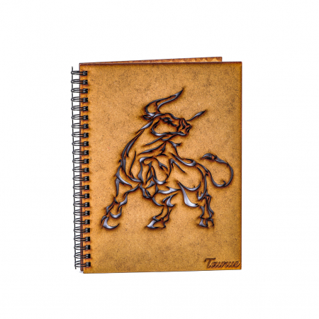 Agende din lemn - Agenda A5 personalizata din lemn cu zodie TAUR