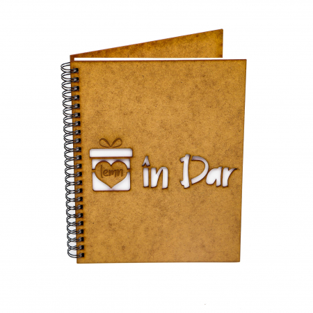 Produse din lemn personalizabile - Agenda A5 DECUPATA cu model special si/sau logo client-inchidere spira metalica