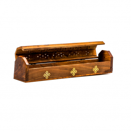 Cutie lemn pentru betisoare si conuri parfumate maro cu simbol [5]