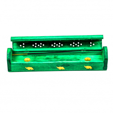 Cutie lemn pentru betisoare si conuri parfumate verde cu elefant [5]