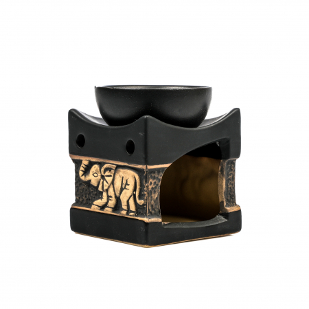 Vas mic din ceramica negru cu gri pentru ulei aromatic, cu elefant [4]