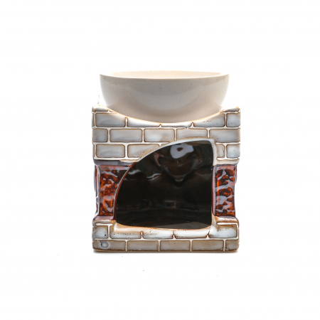 Vas ceramic alb cu maro pentru ulei esential, cu elefant si model din caramizi [1]