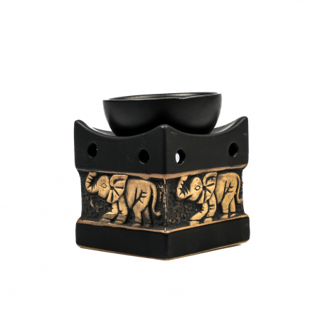Vas mic din ceramica negru cu gri pentru ulei aromatic, cu elefant [0]