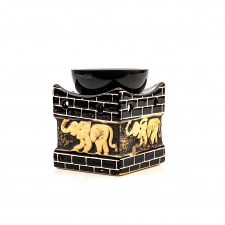 Vas ceramic negru pentru ulei esential, cu elefant si model din caramizi [7]