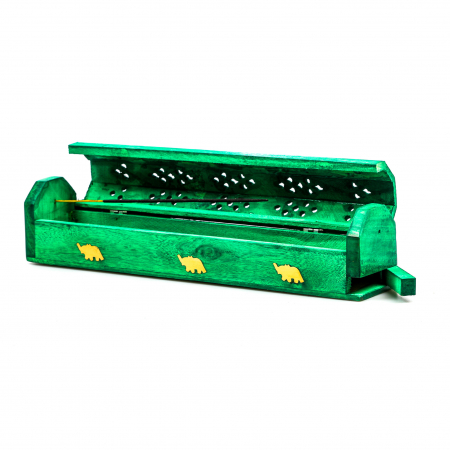 Cutie lemn pentru betisoare si conuri parfumate verde cu elefant [8]