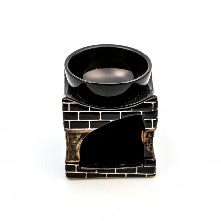 Vas ceramic negru pentru ulei esential, cu elefant si model din caramizi [3]