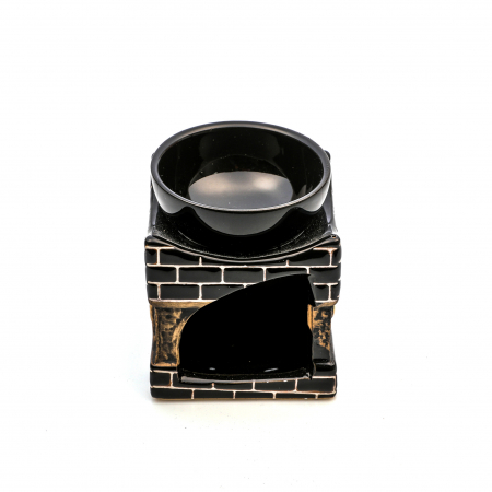 Vas ceramic negru pentru ulei esential, cu elefant si model din caramizi [2]