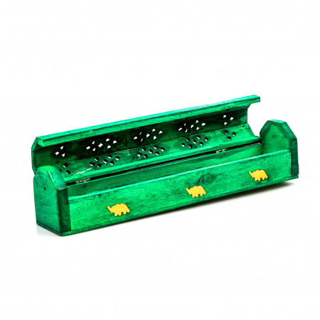 Cutie lemn pentru betisoare si conuri parfumate verde cu elefant [3]