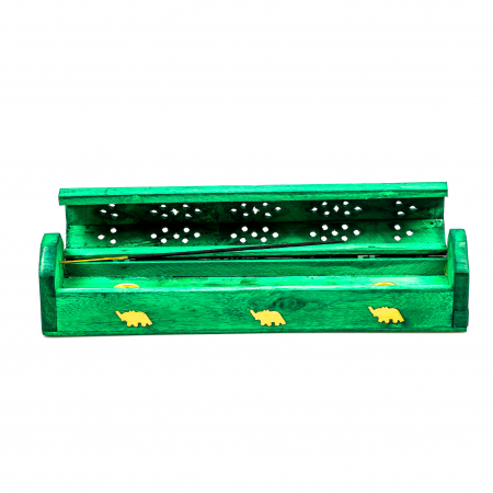 Cutie lemn pentru betisoare si conuri parfumate verde cu elefant [4]