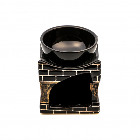 Vas ceramic negru pentru ulei esential, cu elefant si model din caramizi [4]