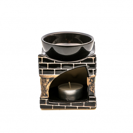 Vas ceramic negru pentru ulei esential, cu elefant si model din caramizi [6]