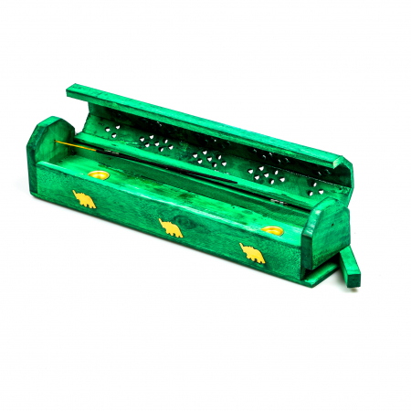 Cutie lemn pentru betisoare si conuri parfumate verde cu elefant [7]